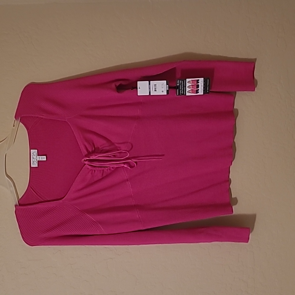 Sofia Vergara: Halter Tie Sweater. Adjustable Keyhole, Hot Pink ×××L